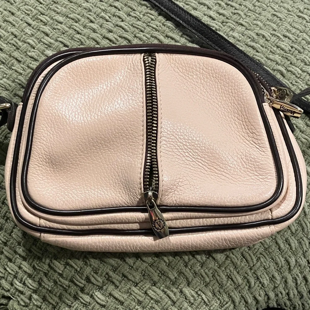 Valentina Genuine Leather Triple Zipper Crossbody Blush/Brown - Picture 4 of 9